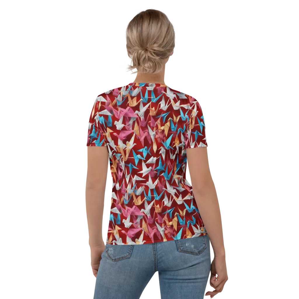 Crane Cascade on Women's Crew Neck T-Shirt — Back