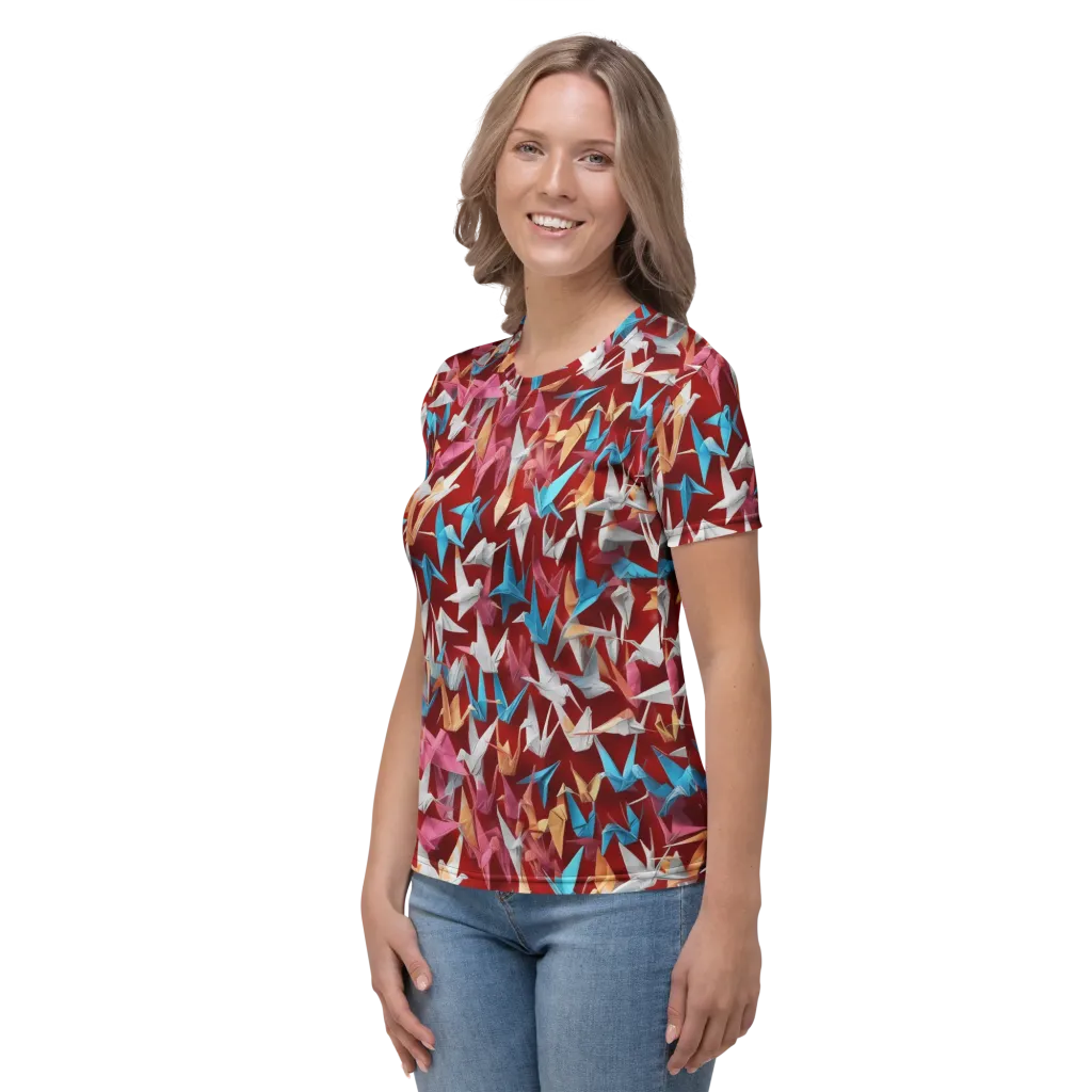 Crane Cascade on Women's Crew Neck T-Shirt — Left