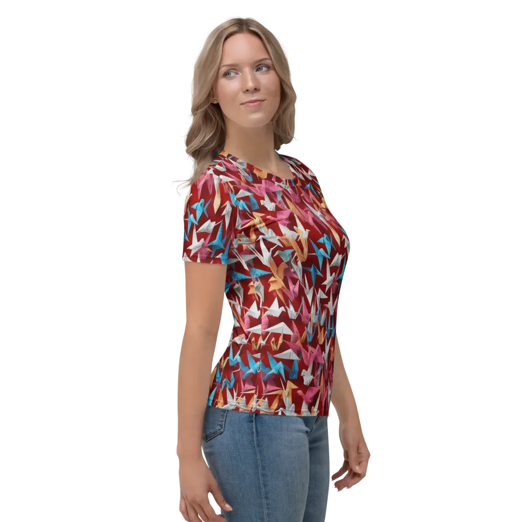 Crane Cascade on Women's Crew Neck T-Shirt — Right