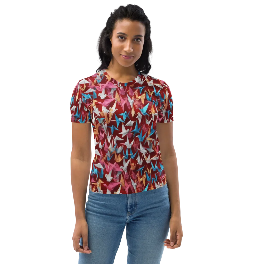 Crane Cascade on Women's Crew Neck T-Shirt — Front