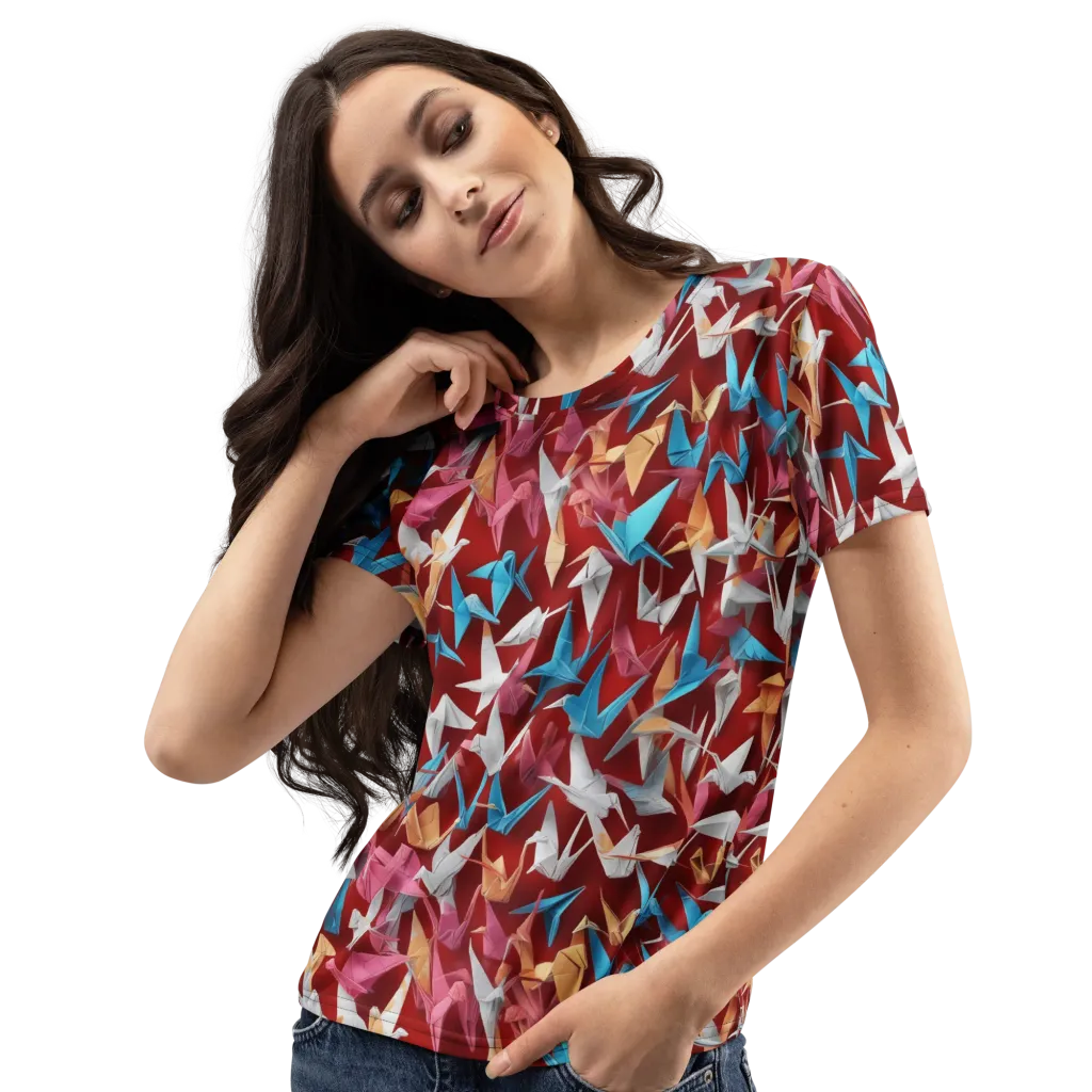 Crane Cascade on Women's Crew Neck T-Shirt — Left Front