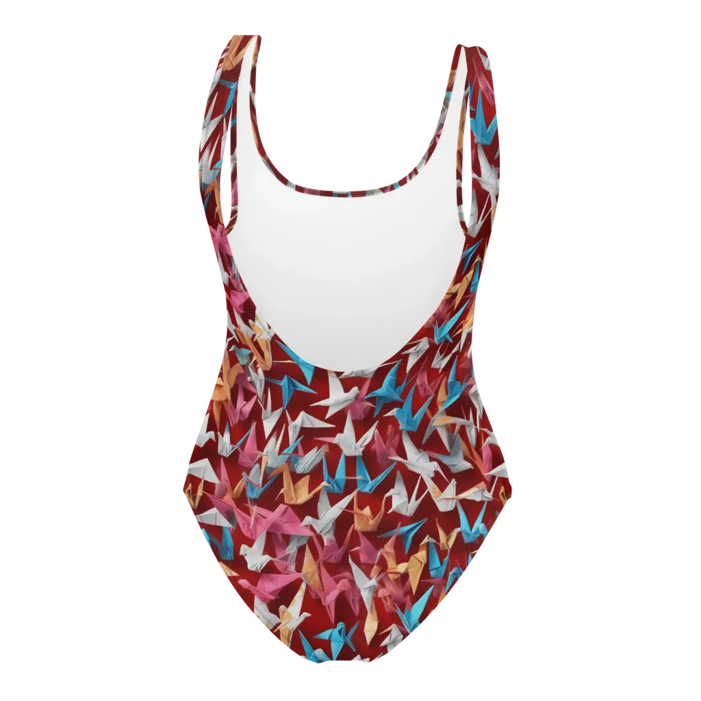 Crane Cascade on One-Piece Swimsuit — Back