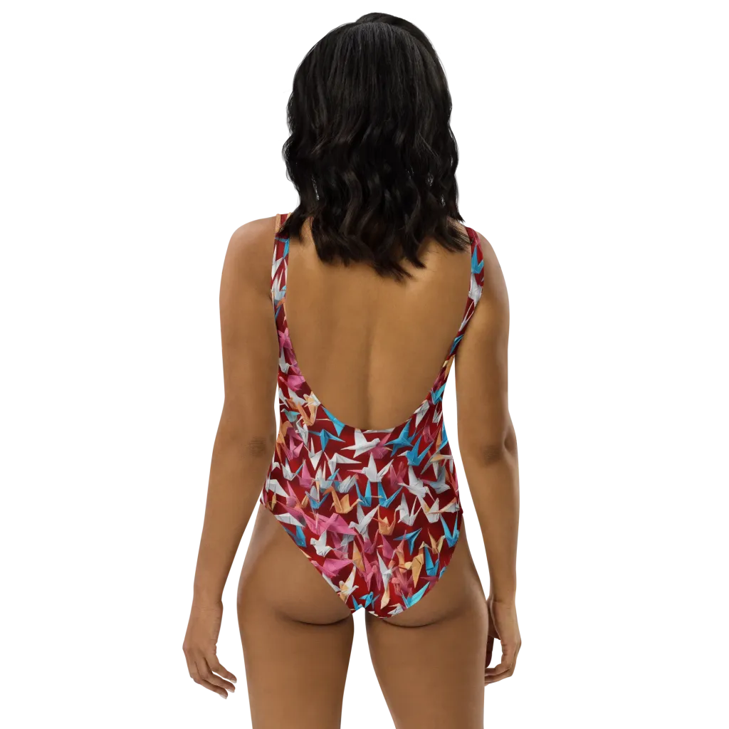 Crane Cascade on One-Piece Swimsuit — Back