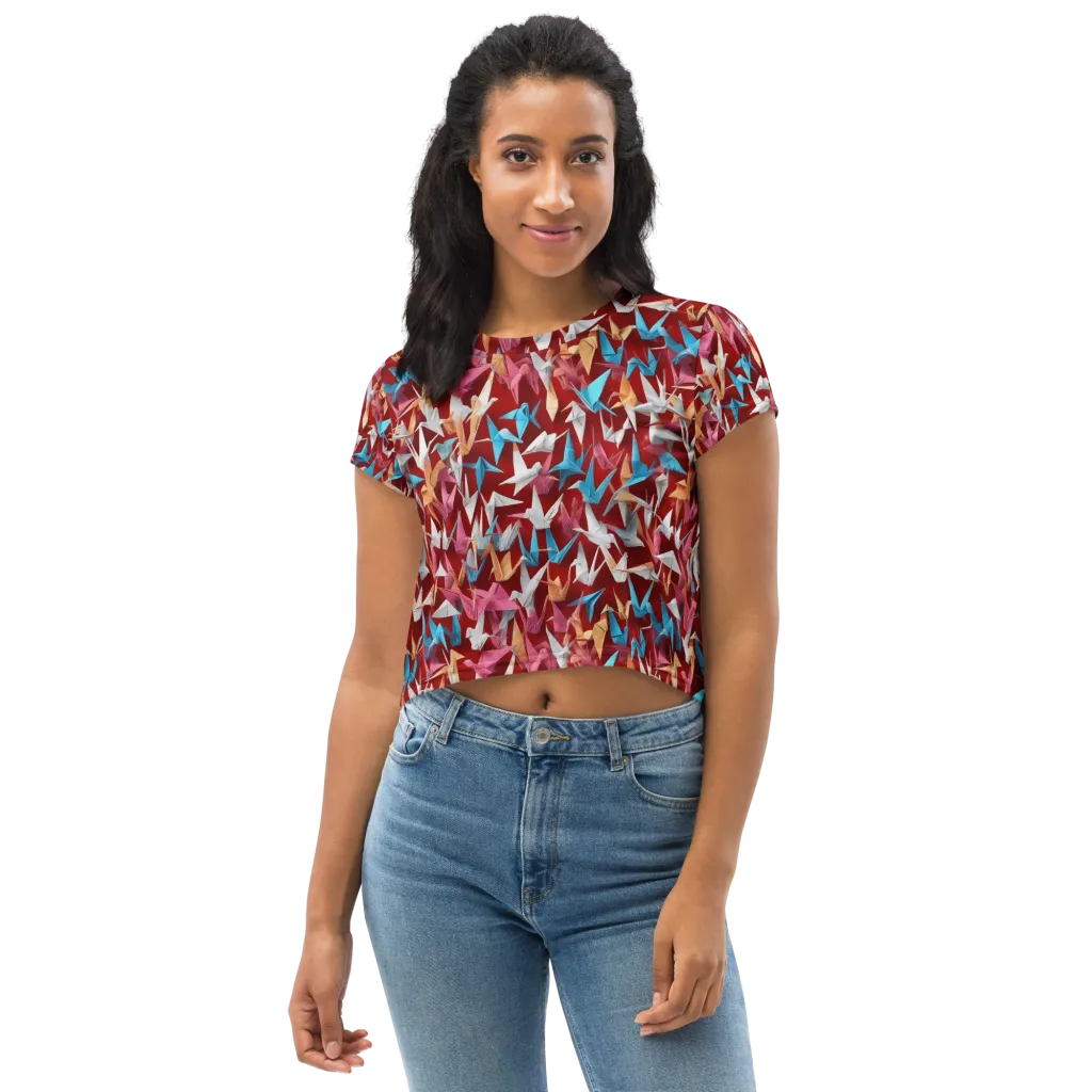 Crane Cascade on Crop Tee — Front