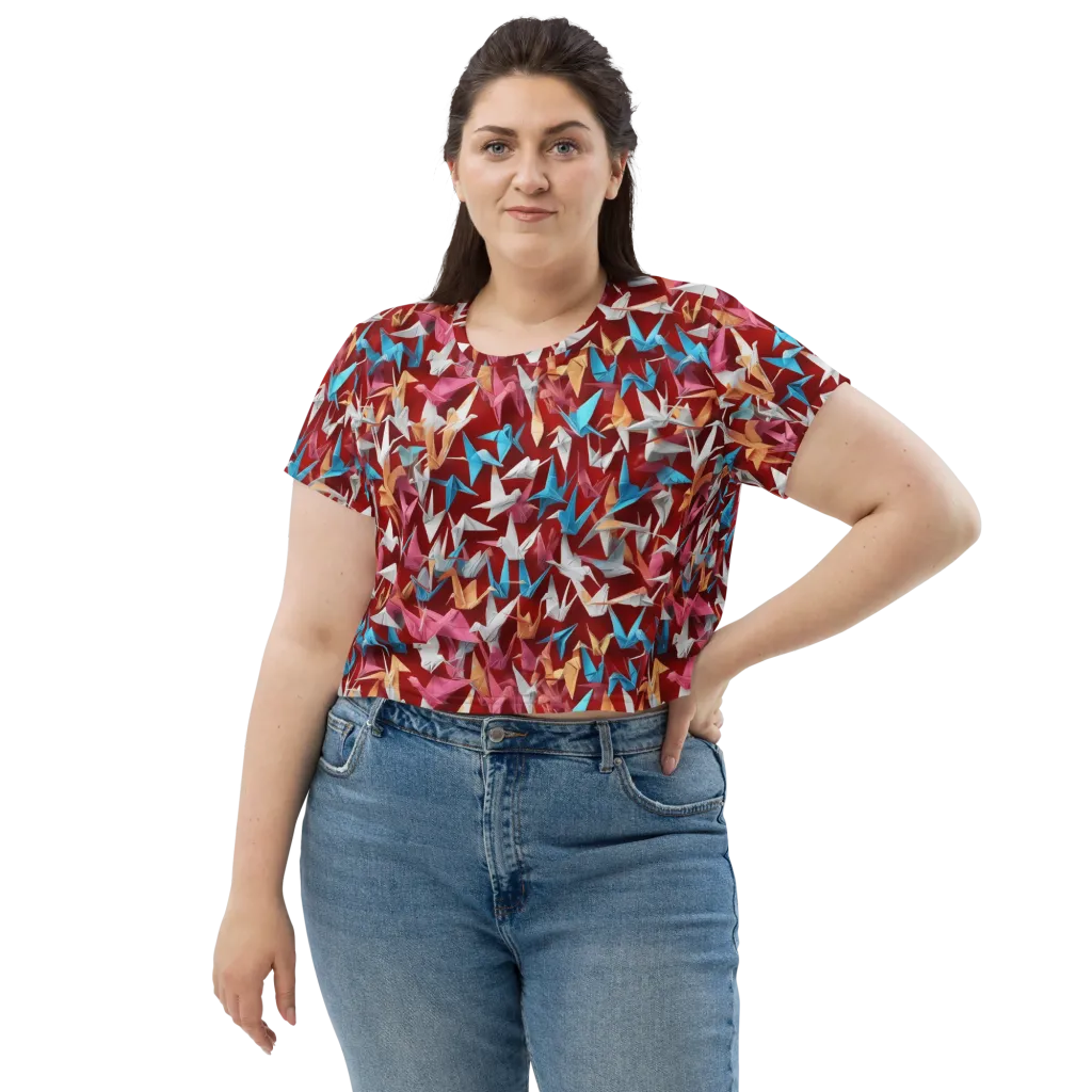 Crane Cascade on Crop Tee — Front