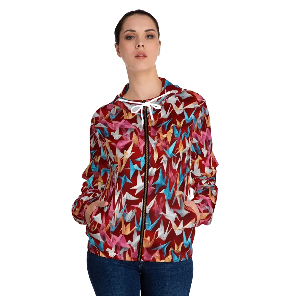 Crane Cascade on Women's Full-Zip Hoodie — Front On Person