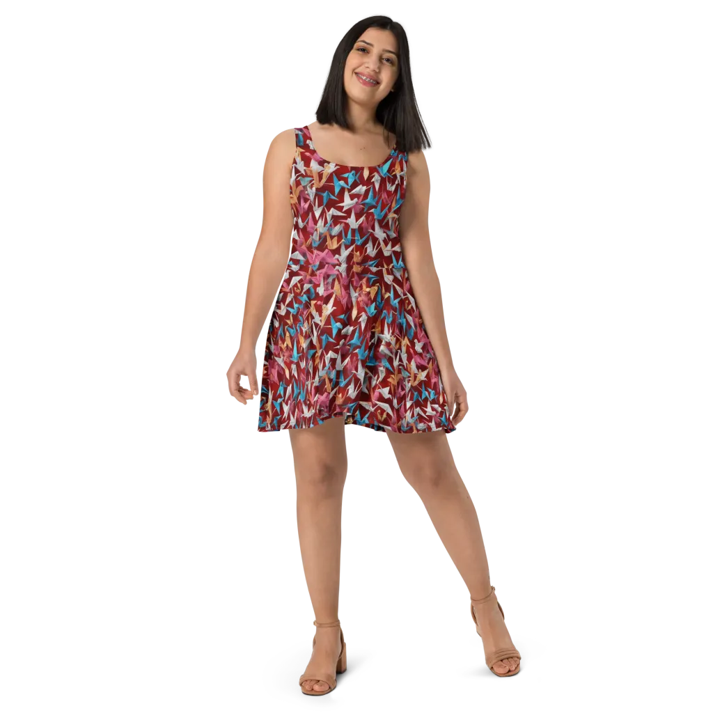 Crane Cascade on Skater Dress — Front
