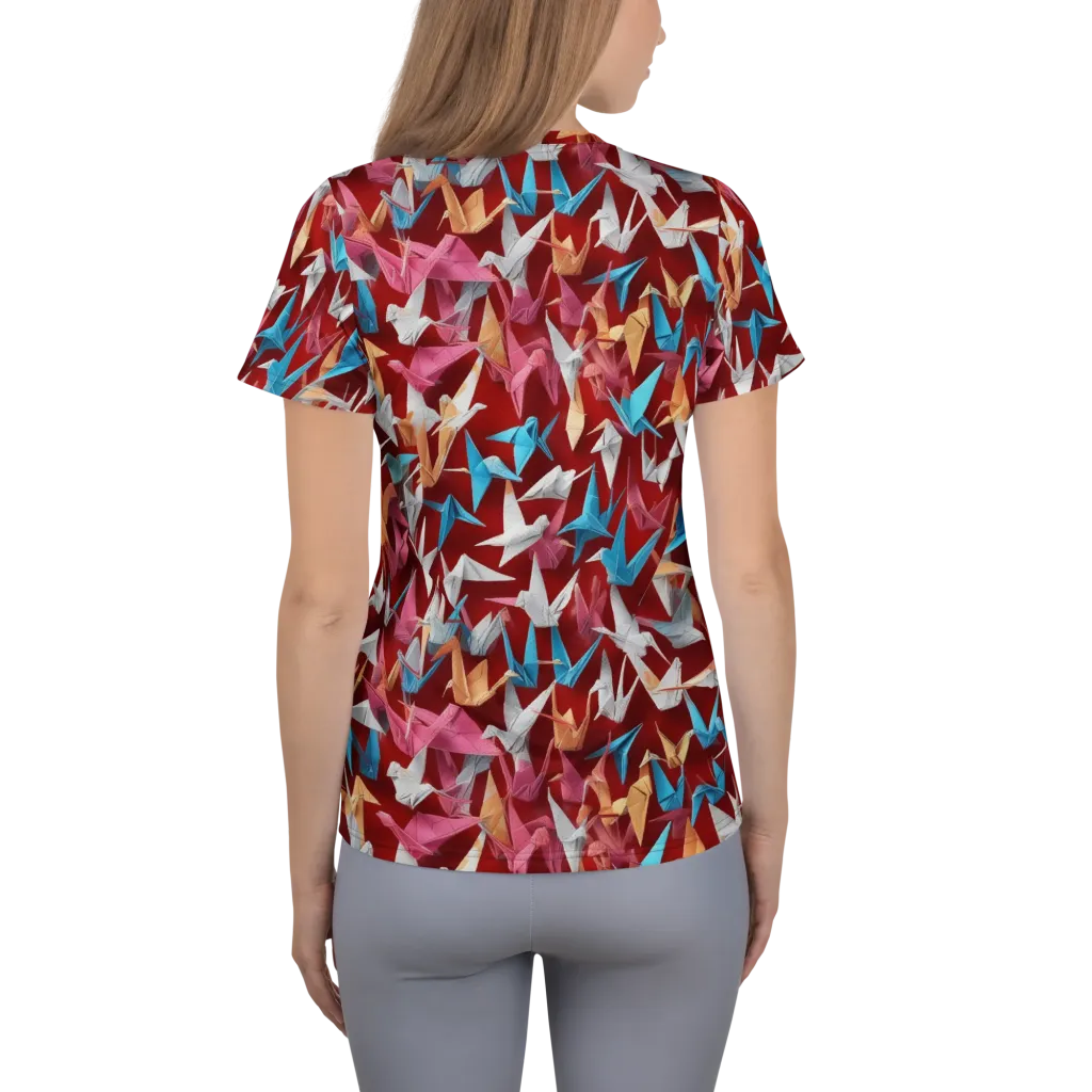 Crane Cascade on Women's Athletic T-Shirt — Back
