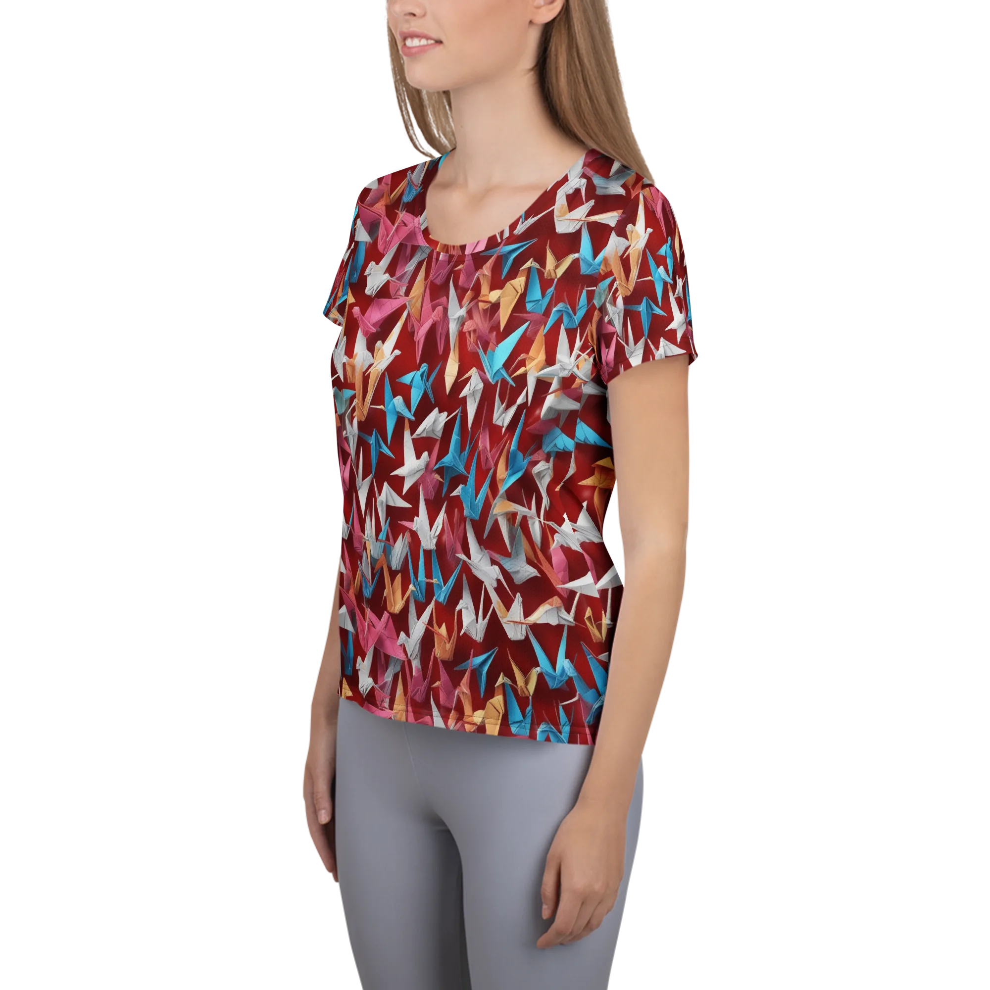 Crane Cascade on Women's Athletic T-Shirt — Left