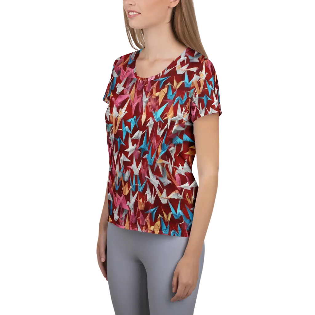 Crane Cascade on Women's Athletic T-Shirt — Left