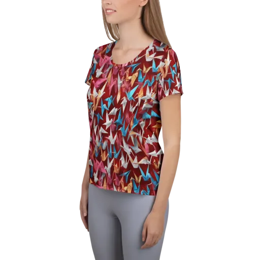 Crane Cascade on a Women's Athletic T-Shirt