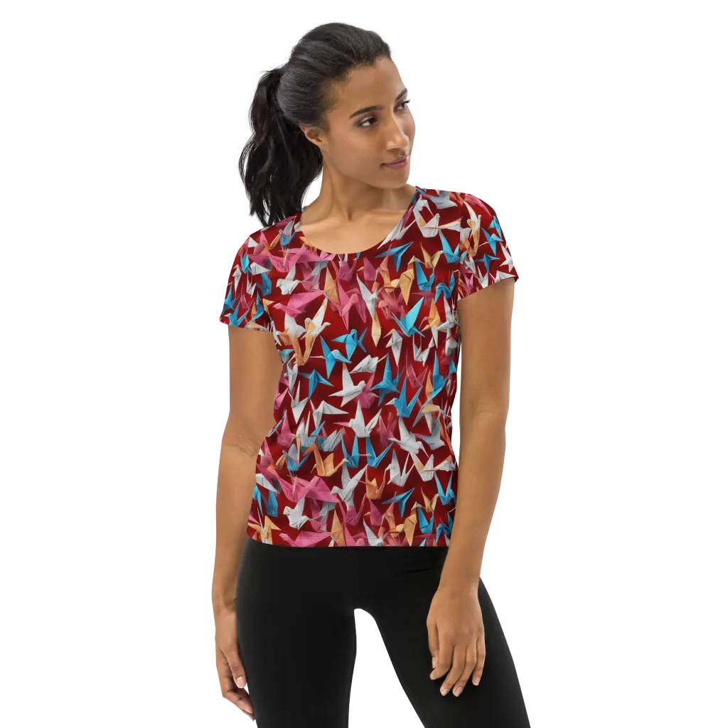 Crane Cascade on Women's Athletic T-Shirt — Front