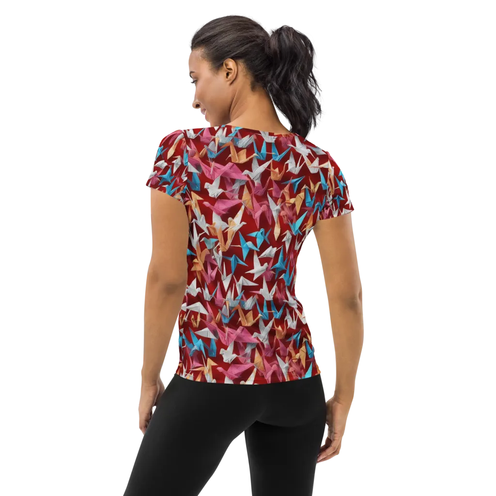 Crane Cascade on Women's Athletic T-Shirt — Back