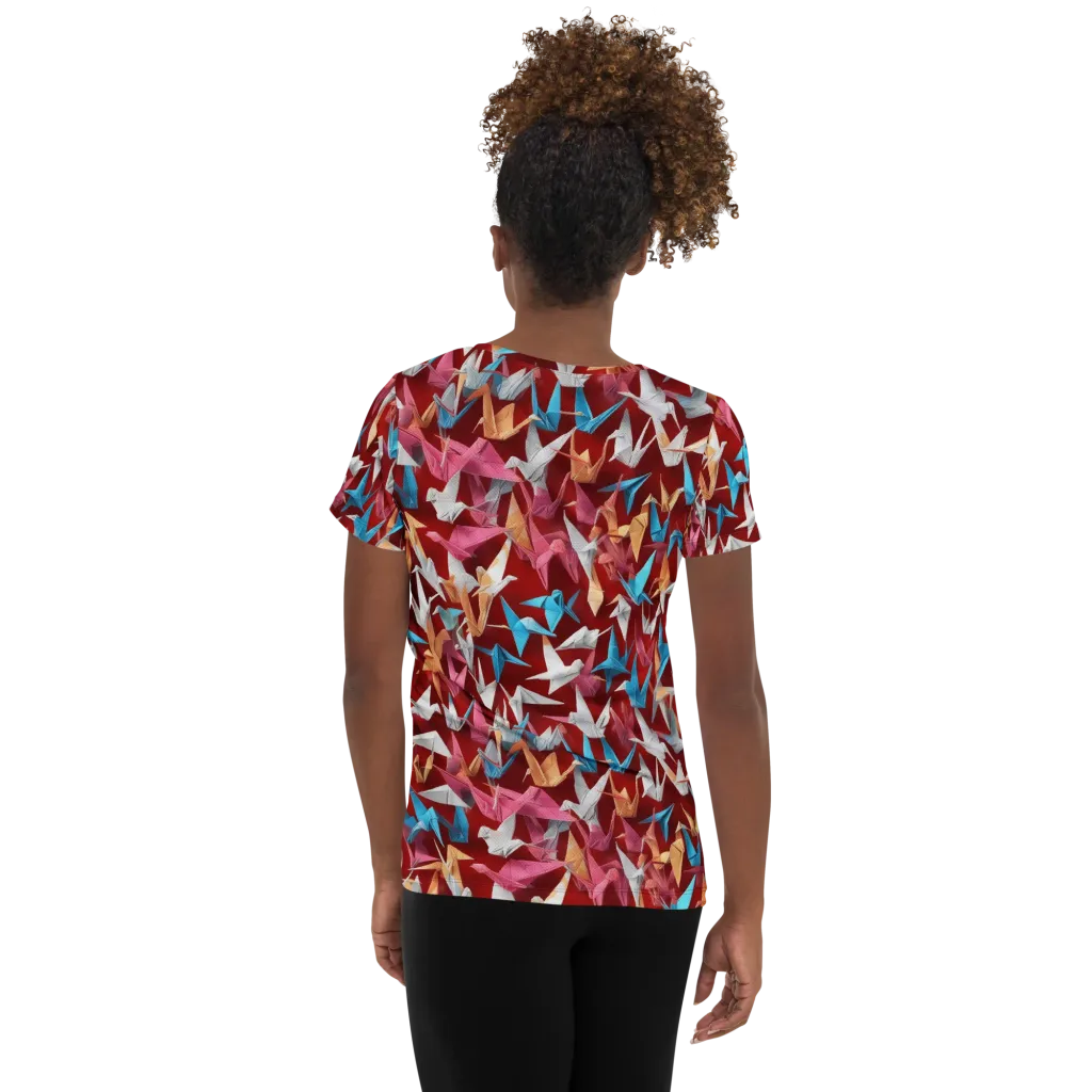 Crane Cascade on Women's Athletic T-Shirt — Back