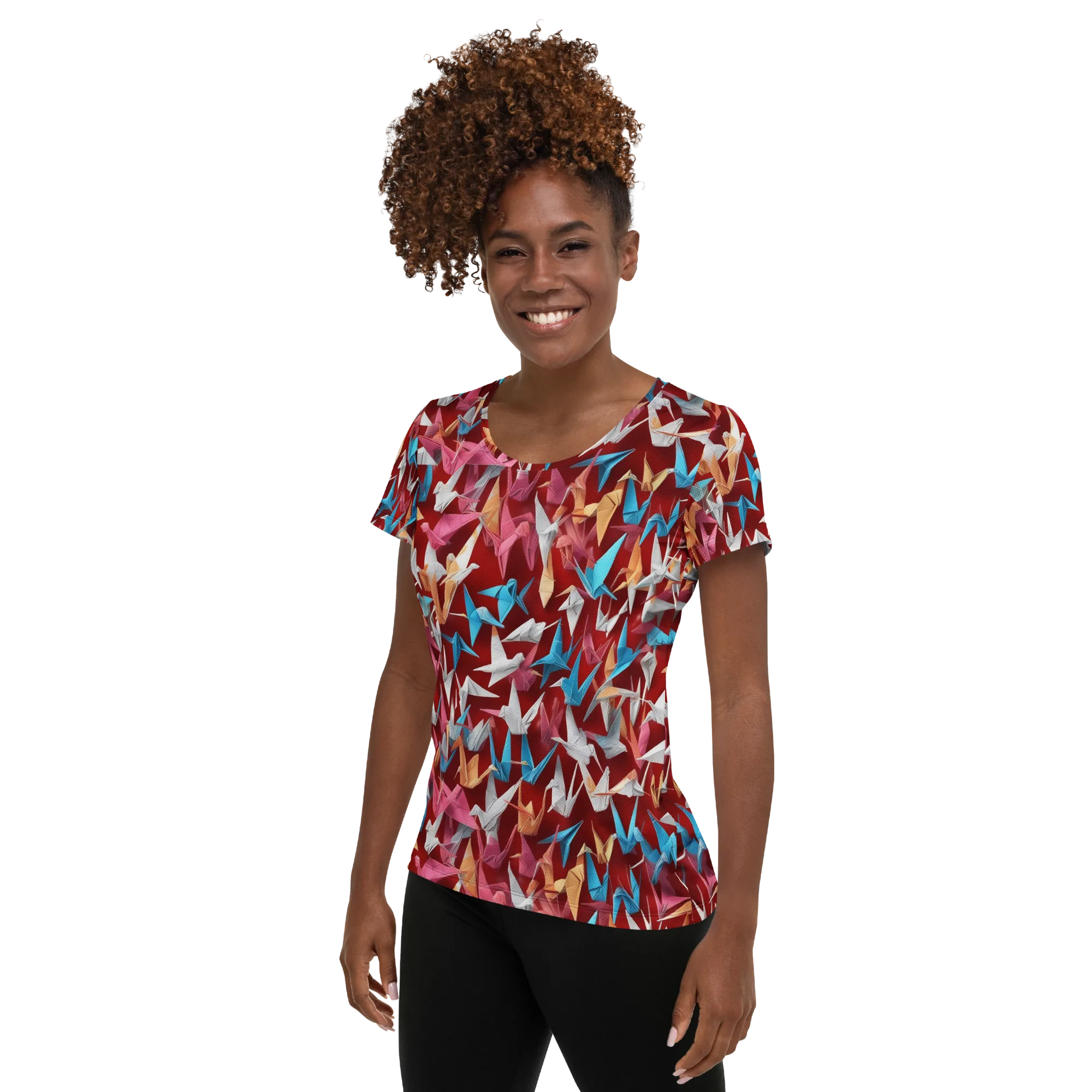 Crane Cascade on Women's Athletic T-Shirt — Left