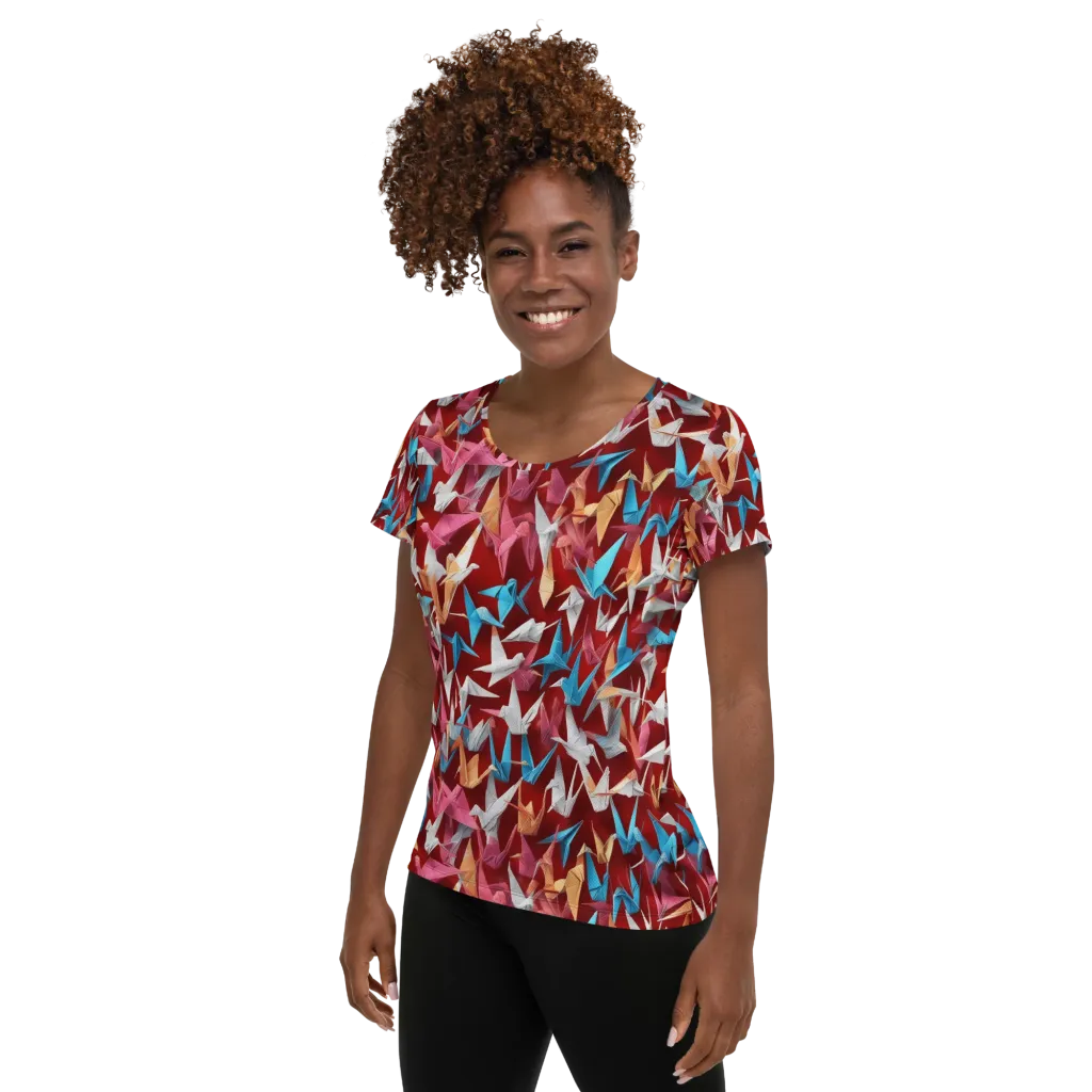 Crane Cascade on Women's Athletic T-Shirt — Left