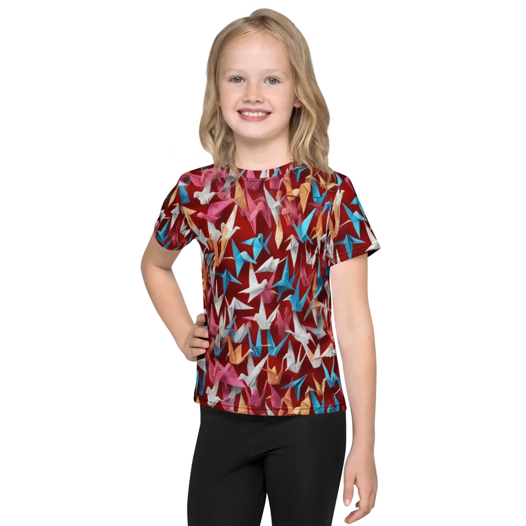 Crane Cascade on Kids Crew Neck T-Shirt — Front