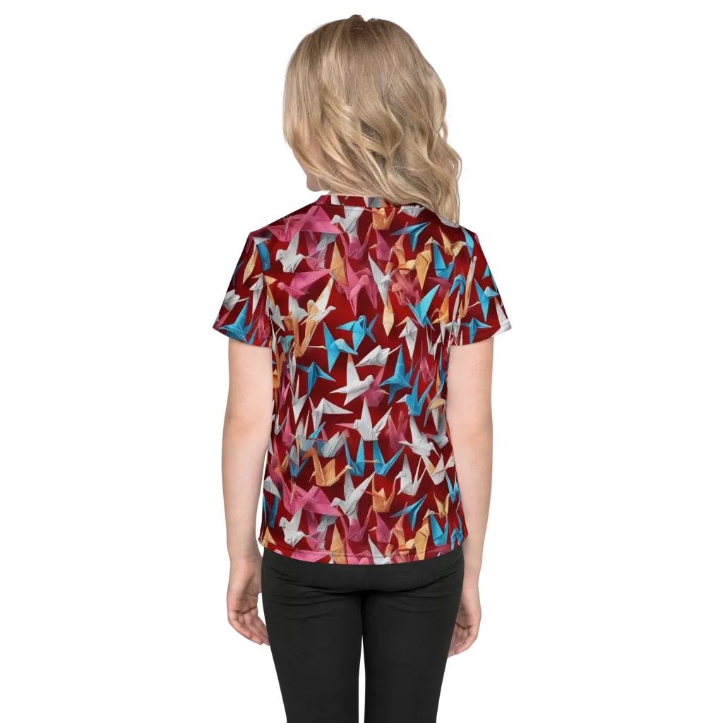 Crane Cascade on Kids Crew Neck T-Shirt — Back