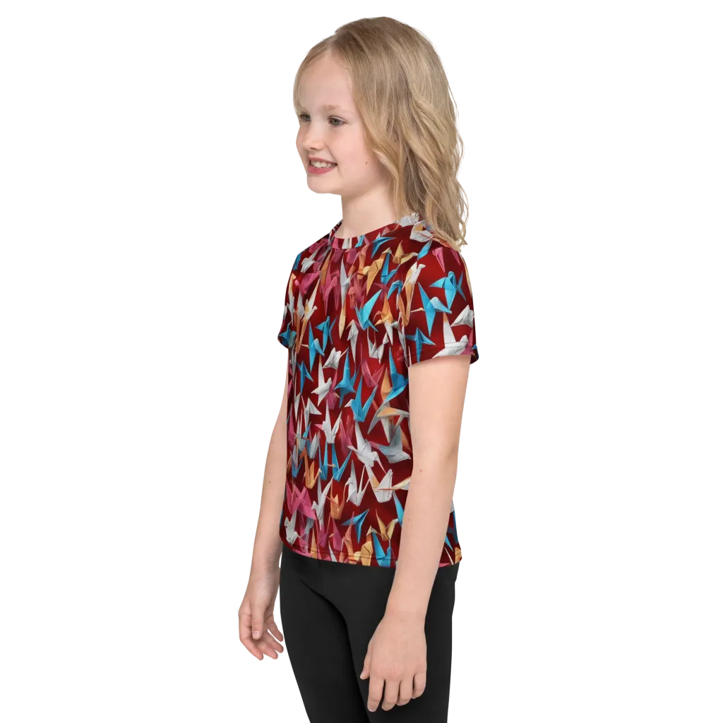 Crane Cascade on Kids Crew Neck T-Shirt — Left