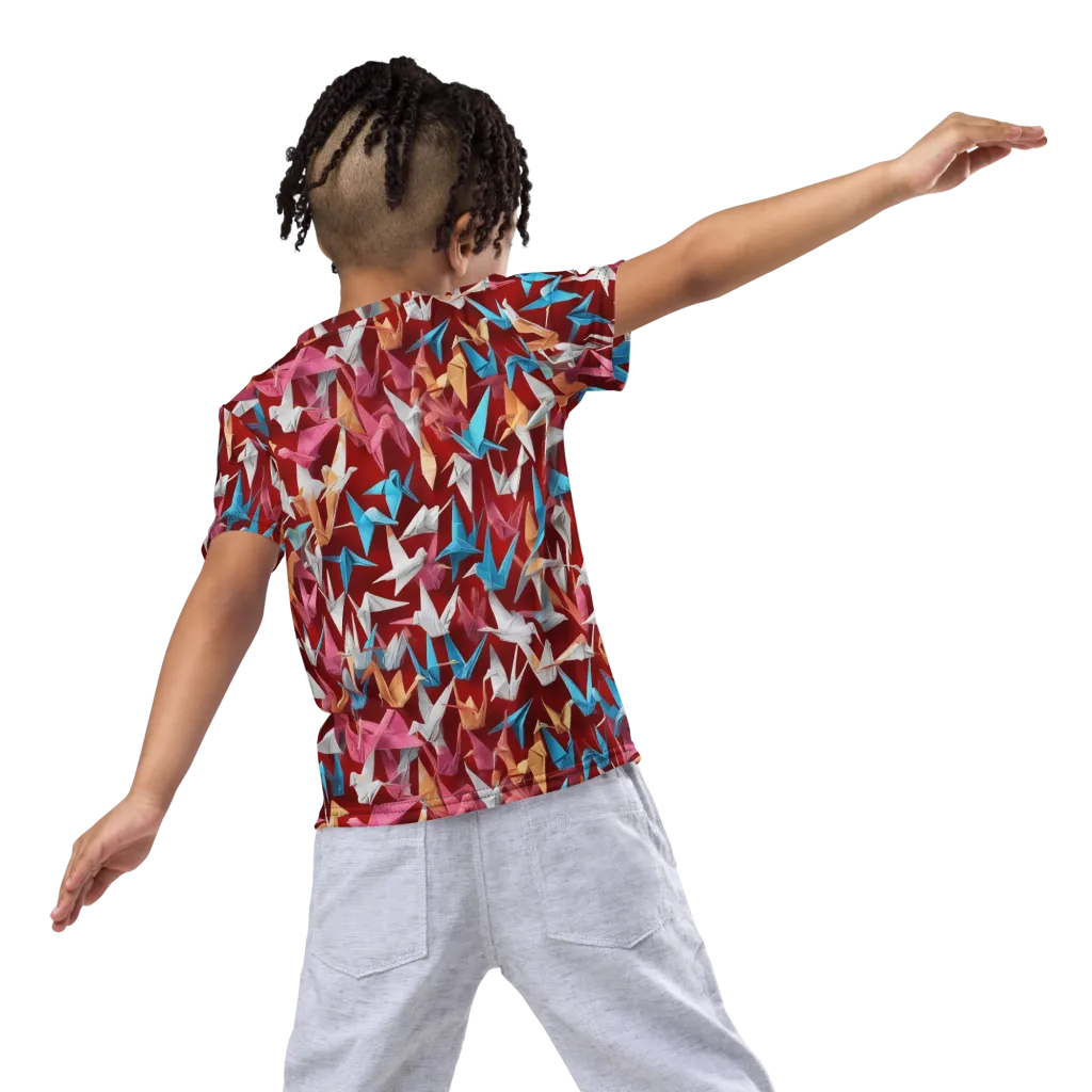 Crane Cascade on Kids Crew Neck T-Shirt — Back