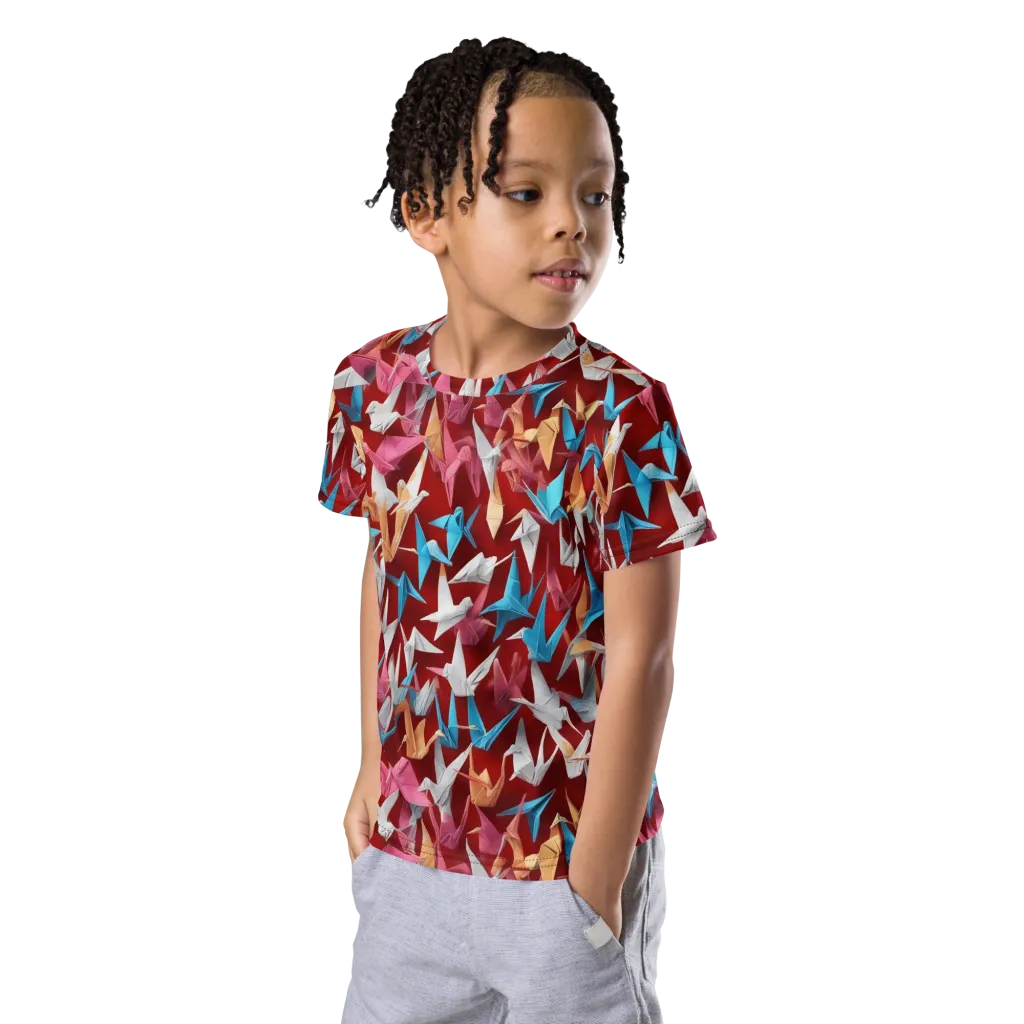 Crane Cascade on Kids Crew Neck T-Shirt — Left Front