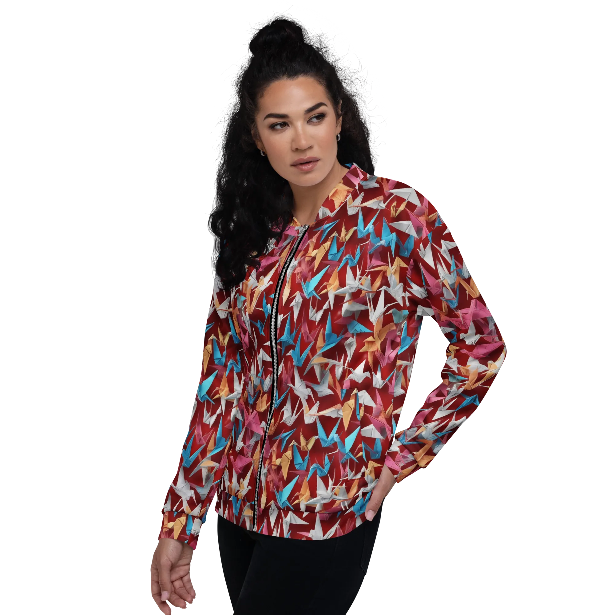 Crane Cascade on Bomber Jacket — Left