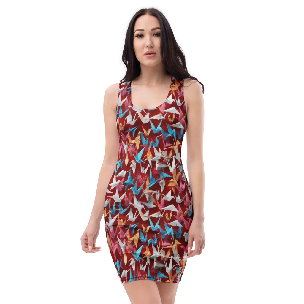 Crane Cascade on Bodycon Dress — Front