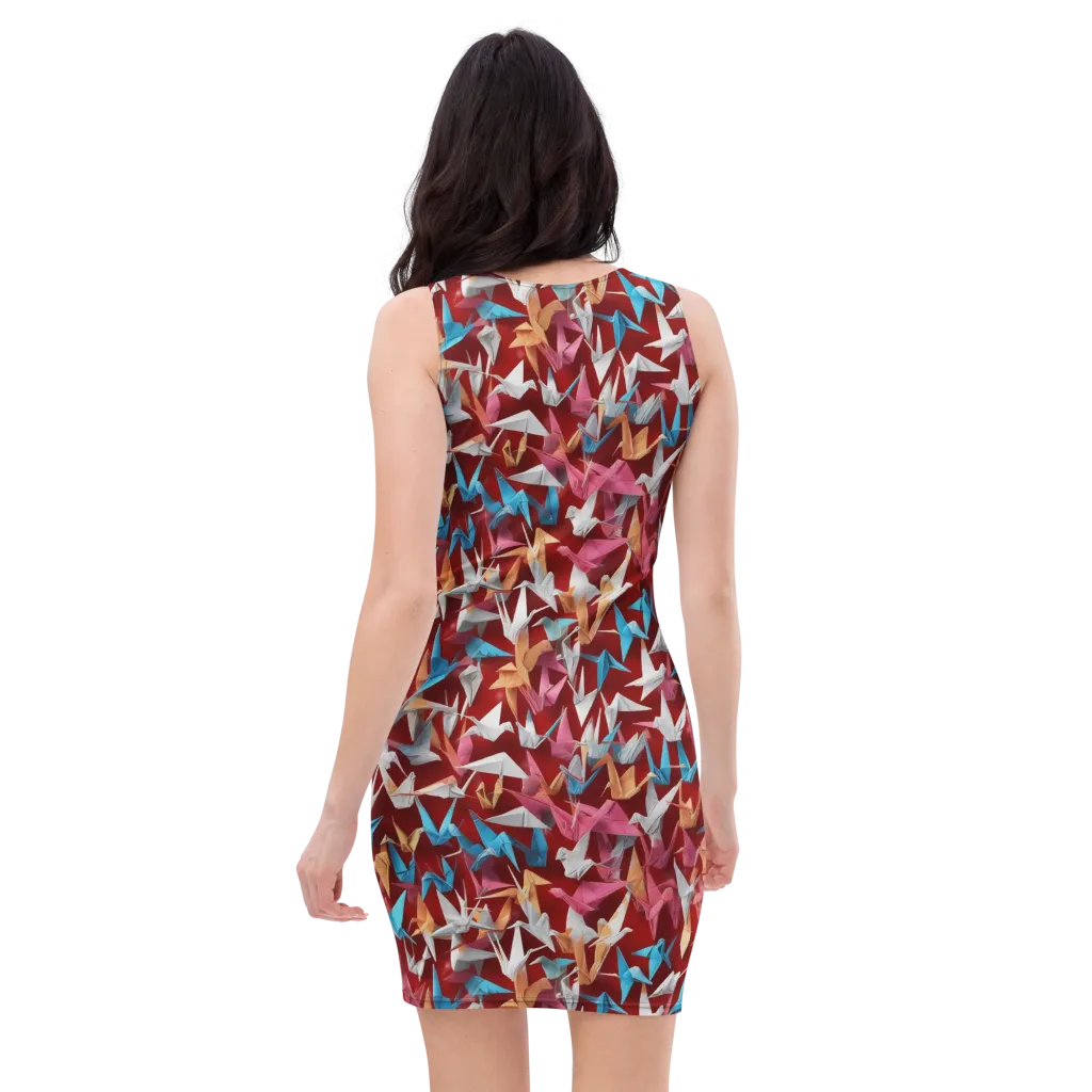 Crane Cascade on Bodycon Dress — Back