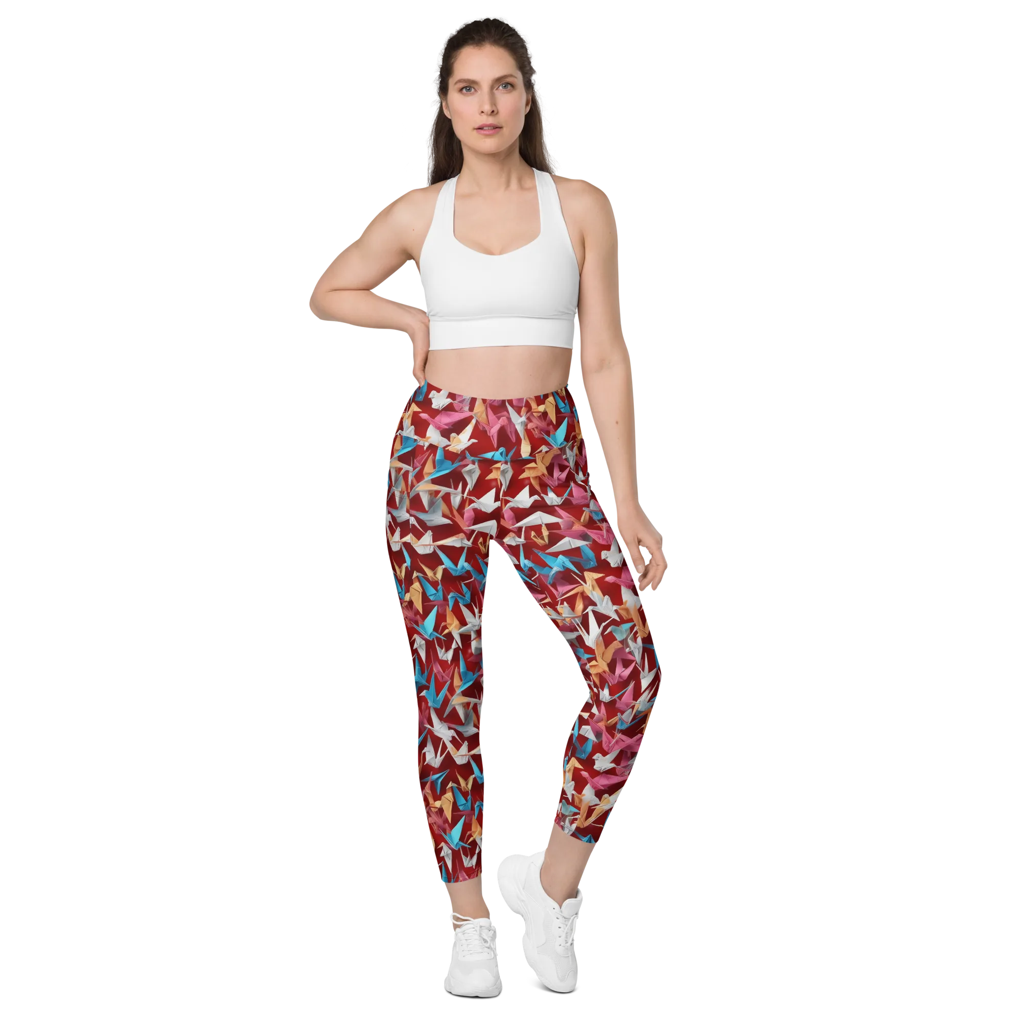 Crane Cascade on Leggings with Pockets — Front