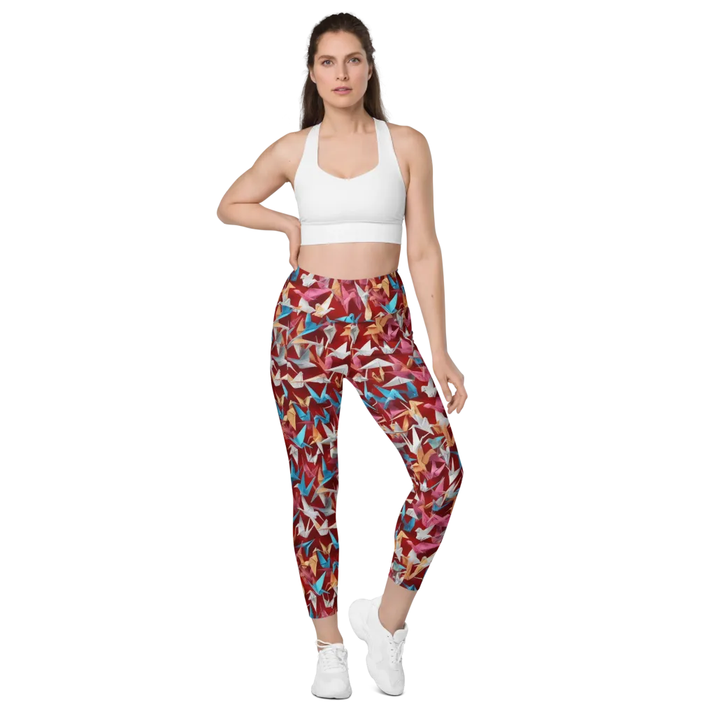 Crane Cascade on Leggings with Pockets — Front