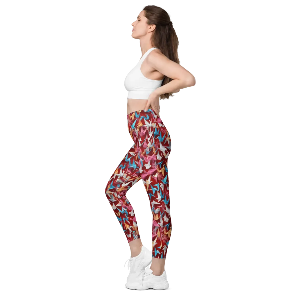 Crane Cascade on Leggings with Pockets — Left
