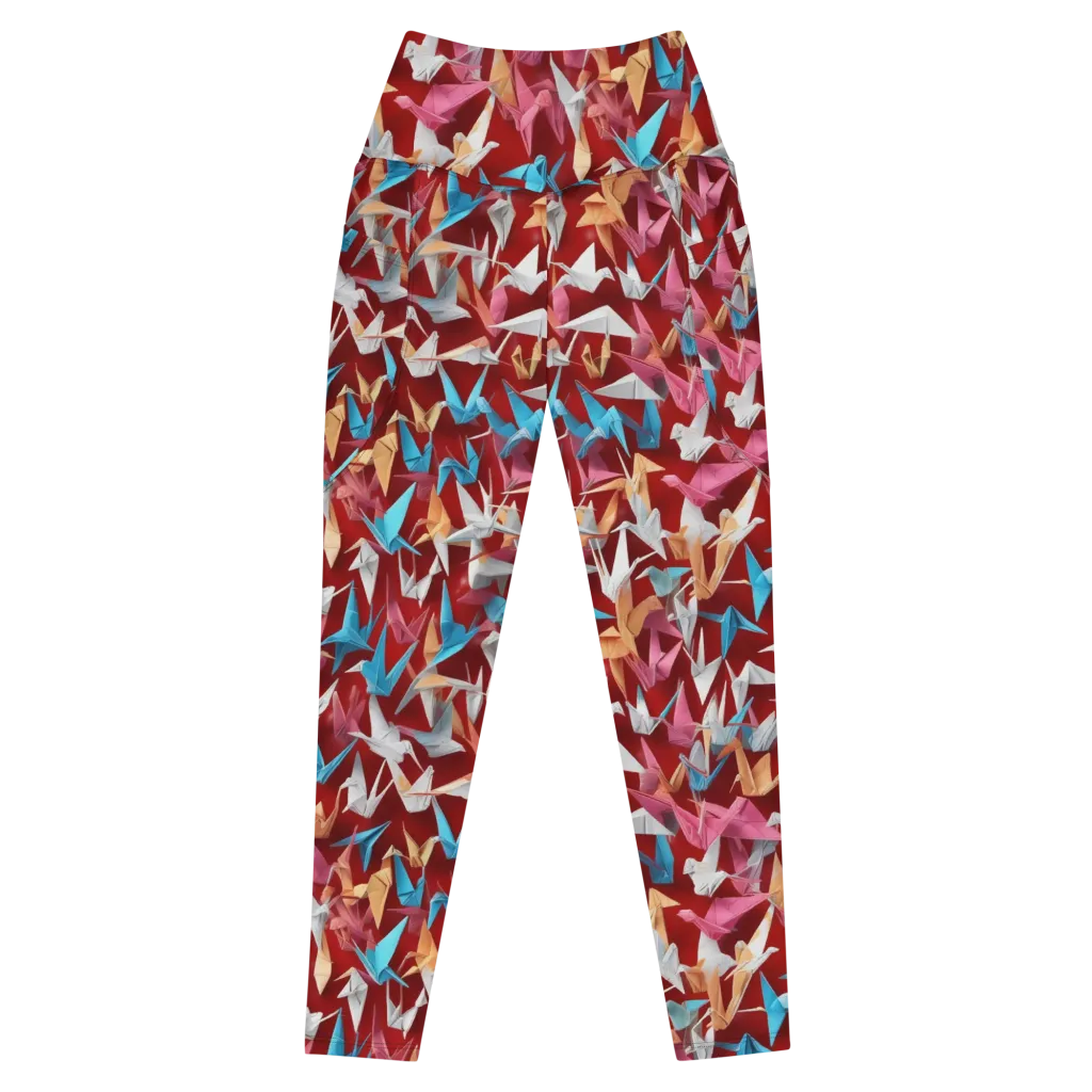 Crane Cascade on Leggings with Pockets — Front