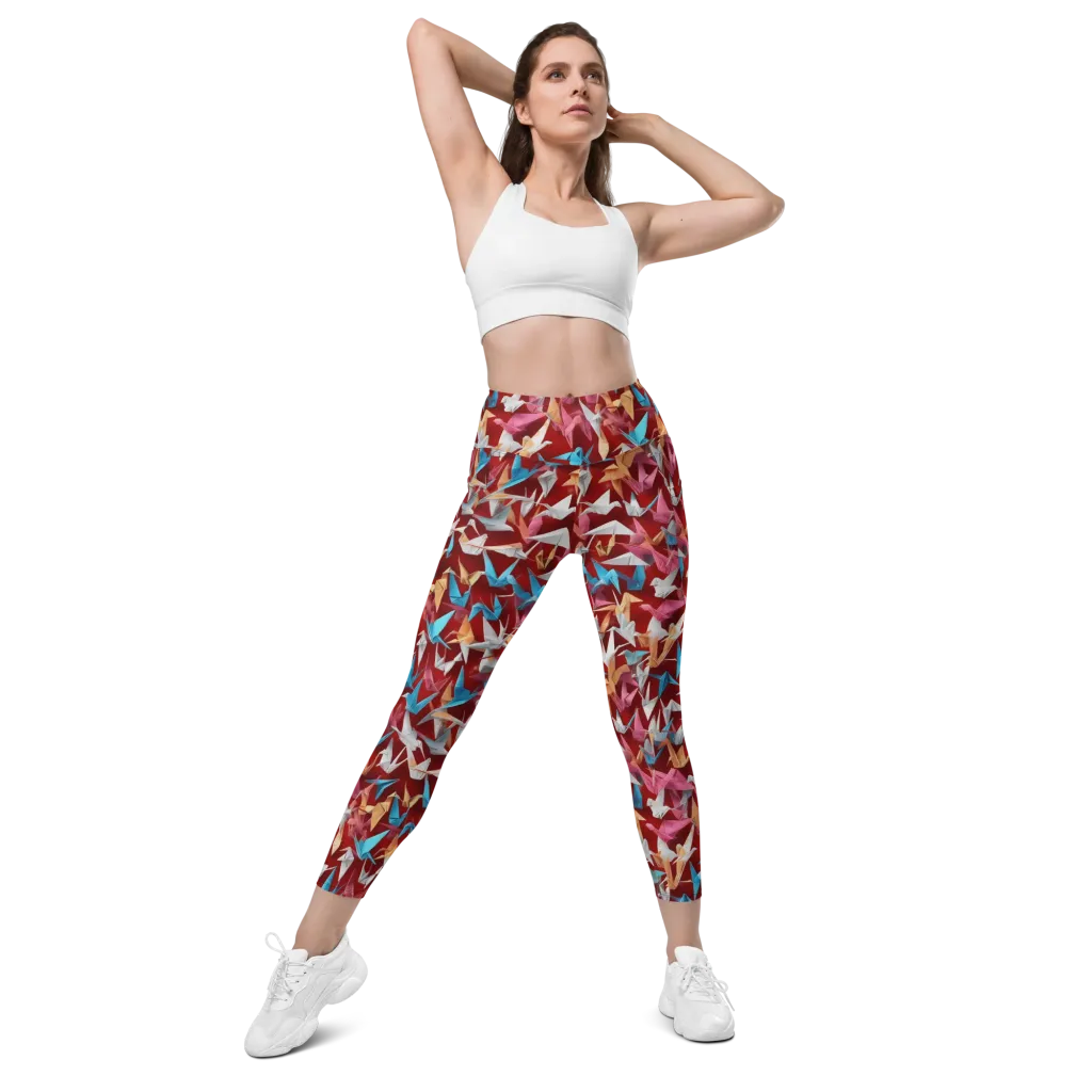Crane Cascade on Leggings with Pockets — Front