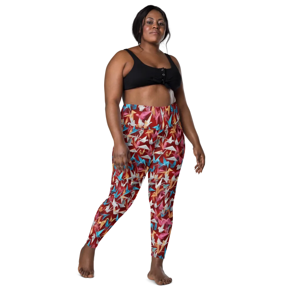Crane Cascade on Leggings with Pockets — Front