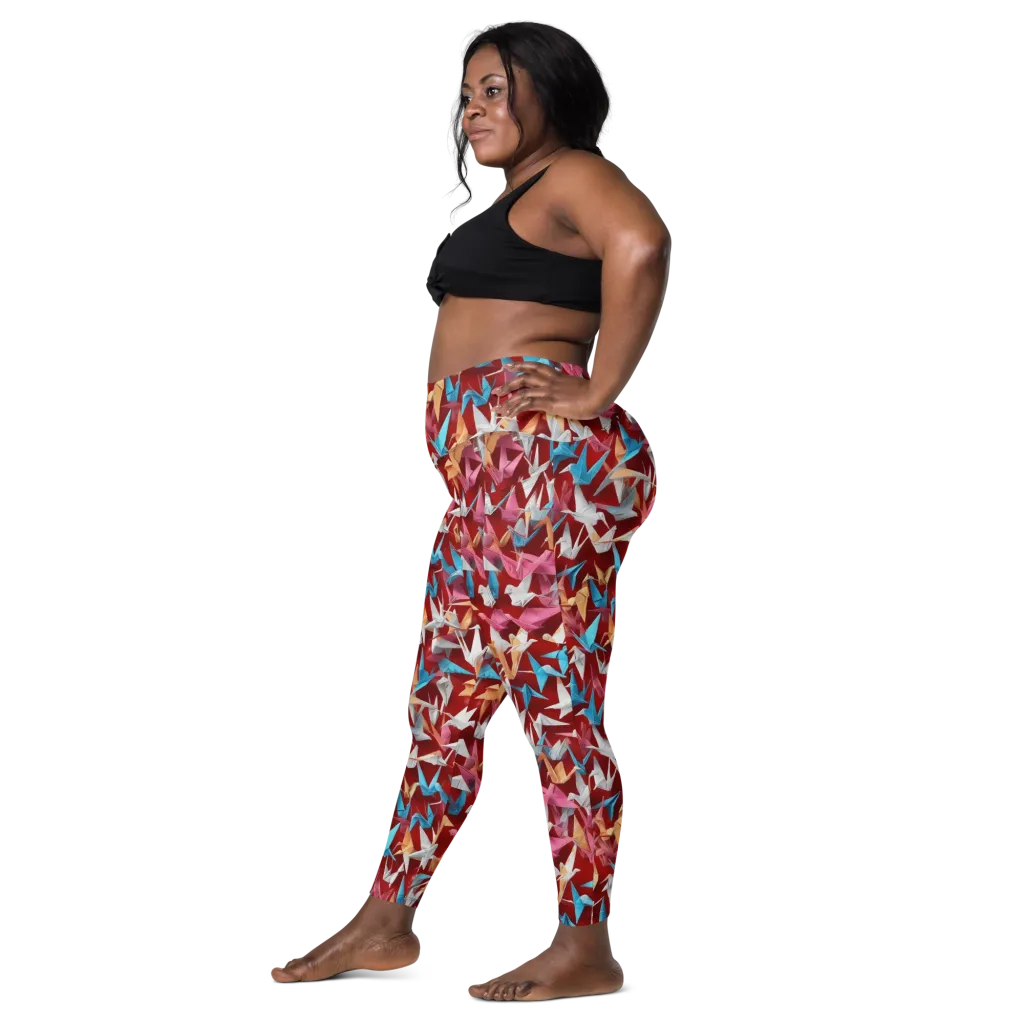 Crane Cascade on Leggings with Pockets — Left