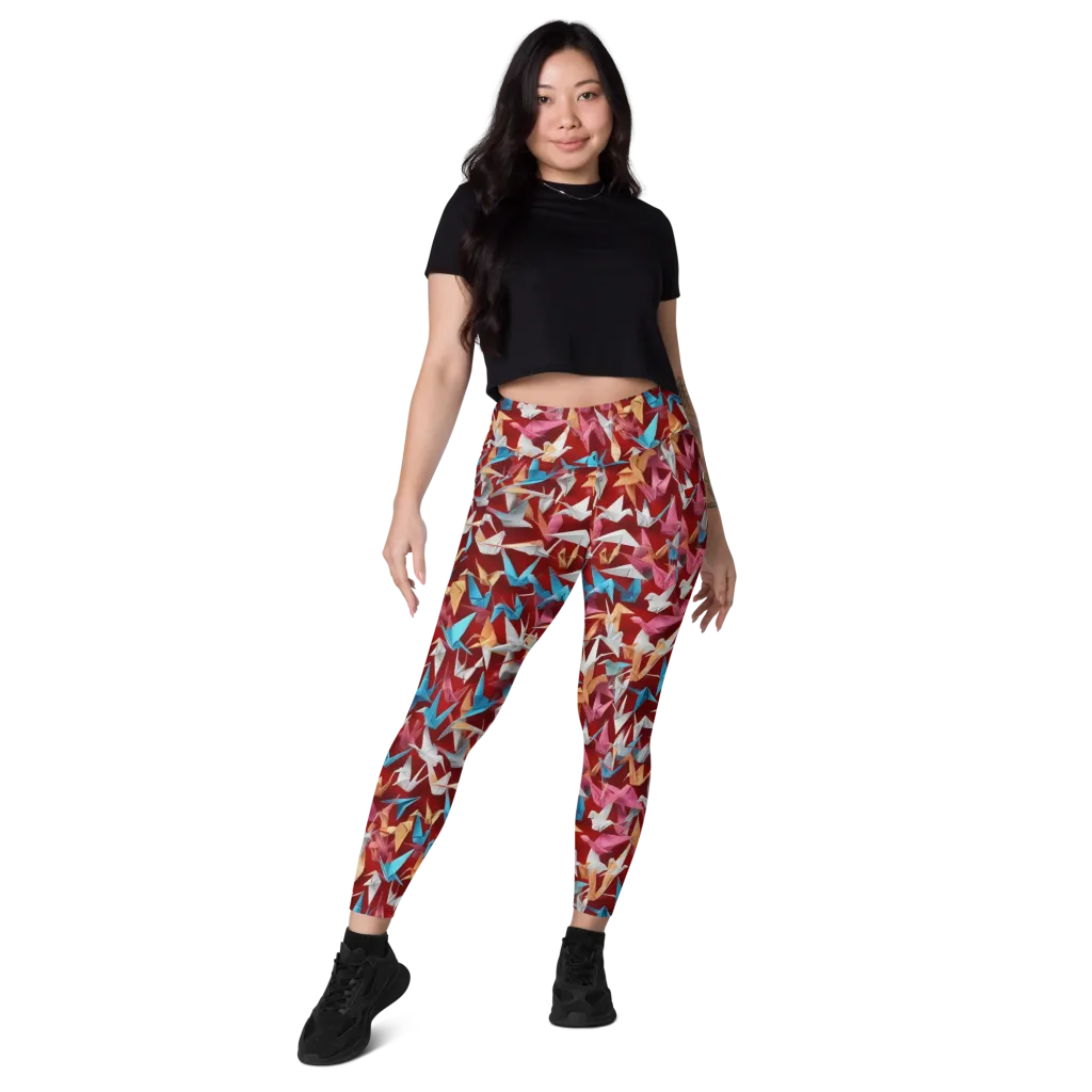 Crane Cascade on Leggings with Pockets — Front