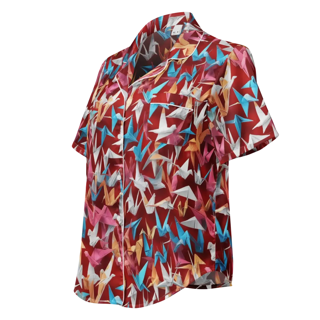 Crane Cascade on Women's Short Sleeve Pajama Top — Left Front