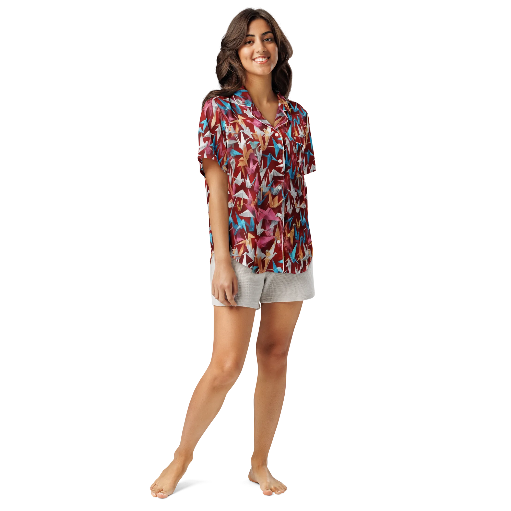 Crane Cascade on Women's Short Sleeve Pajama Top — Front