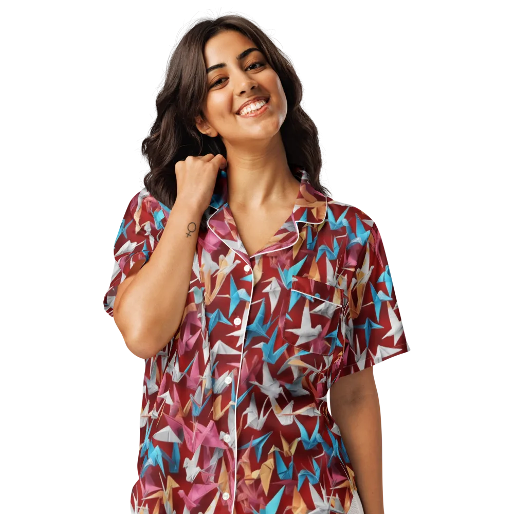 Crane Cascade on Women's Short Sleeve Pajama Top — Front