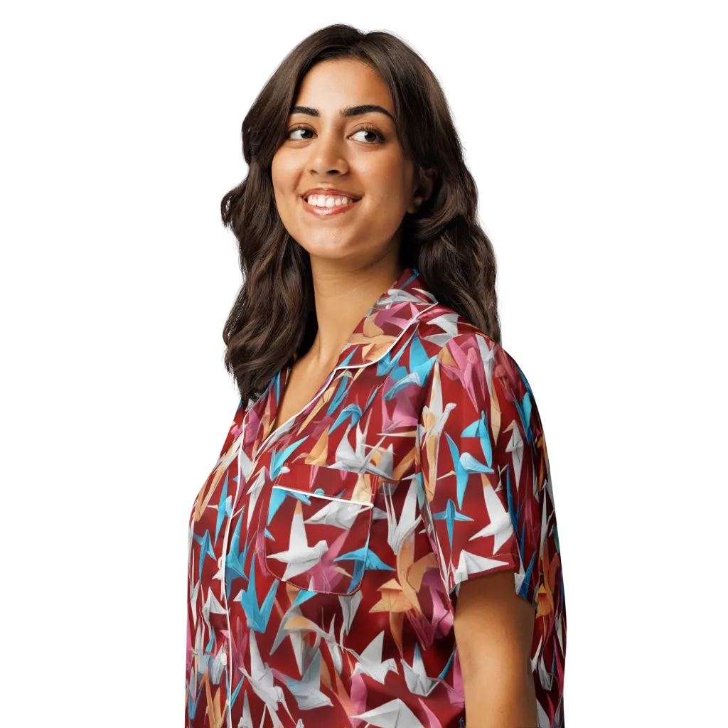 Crane Cascade on Women's Short Sleeve Pajama Top — Left Front