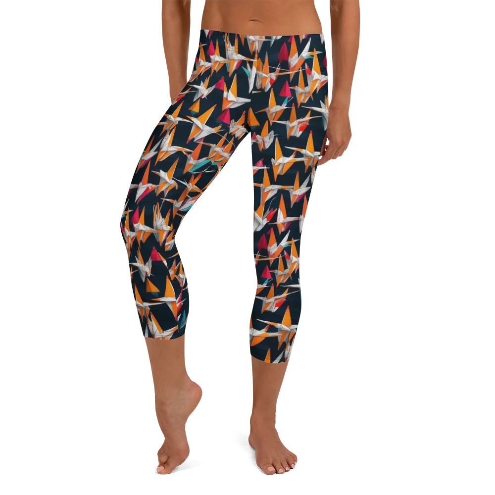 Origami Flight on Capri Leggings — Front
