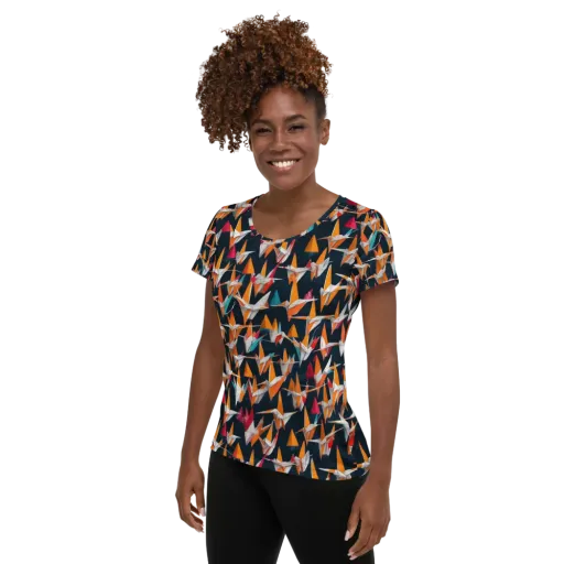 Origami Flight on a Women's Athletic T-Shirt