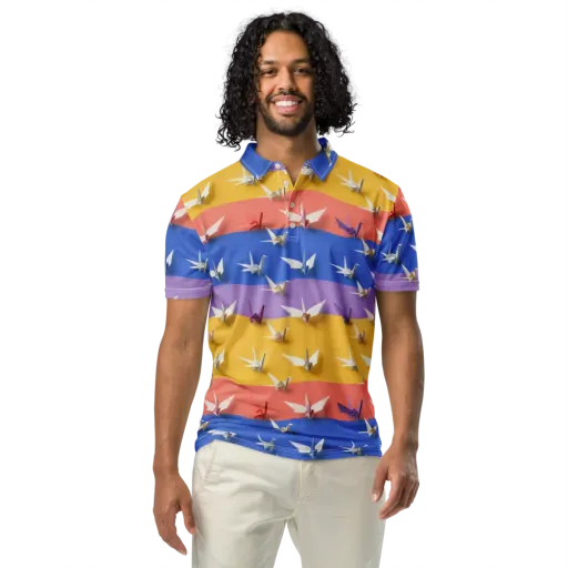 Origami Horizon on a Men's Slim Fit Polo Shirt