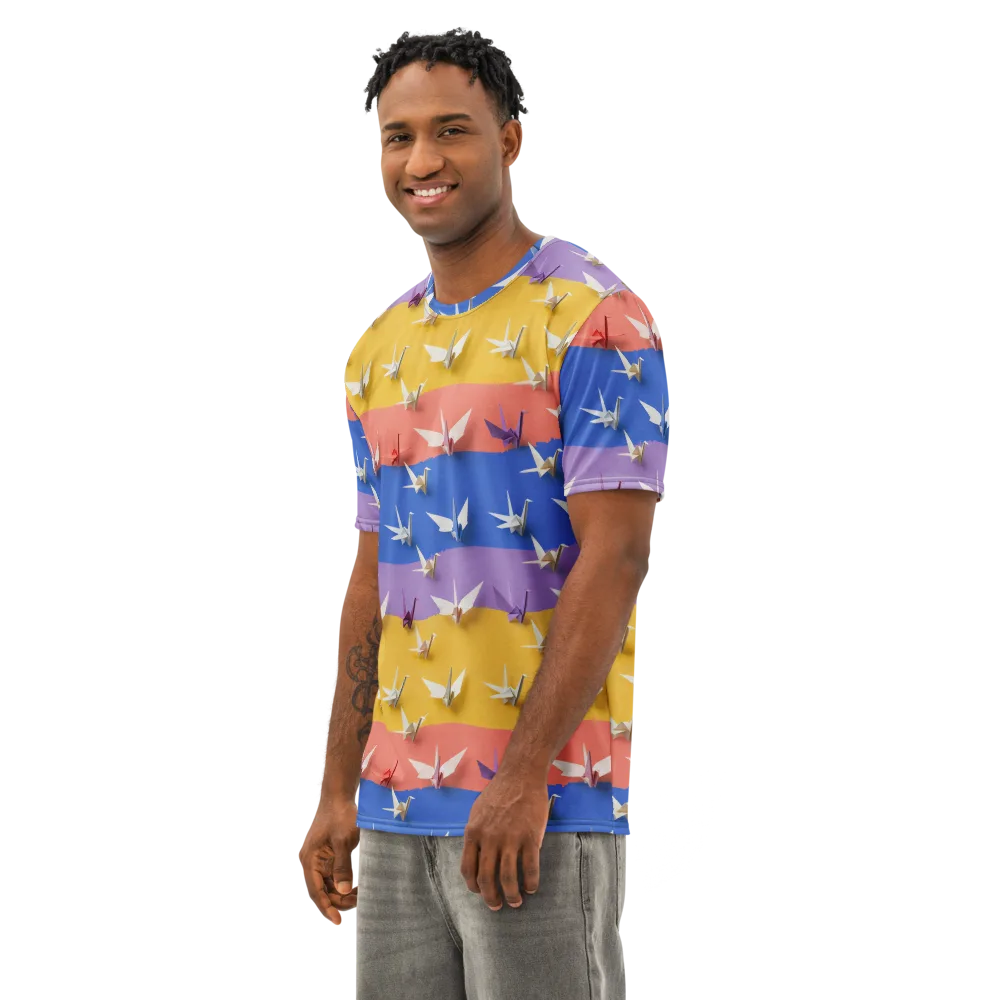 Origami Horizon on Men's Cotton Crew Neck T-Shirt — Left Front