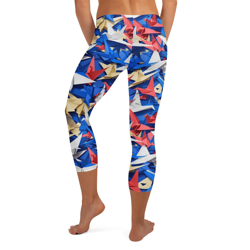 Crane Carnival on Capri Leggings — Back