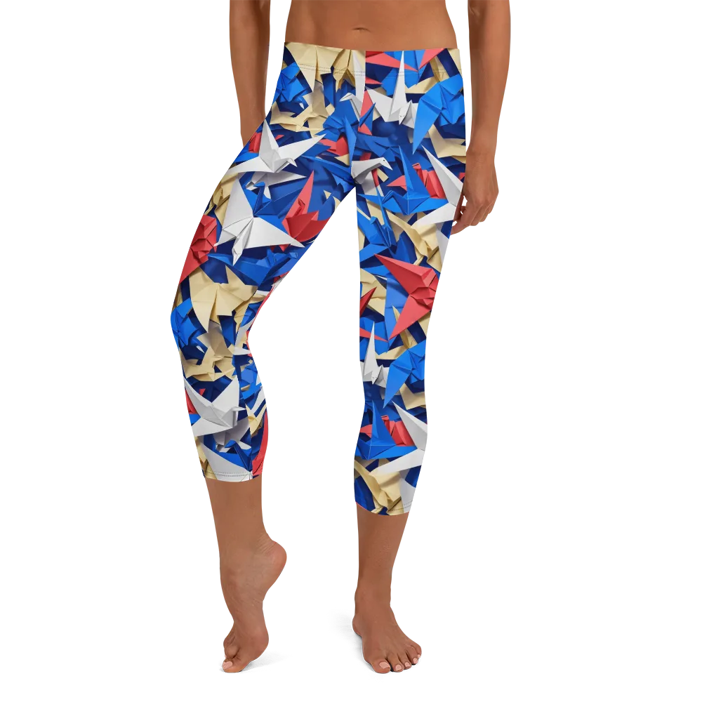 Crane Carnival on Capri Leggings — Front
