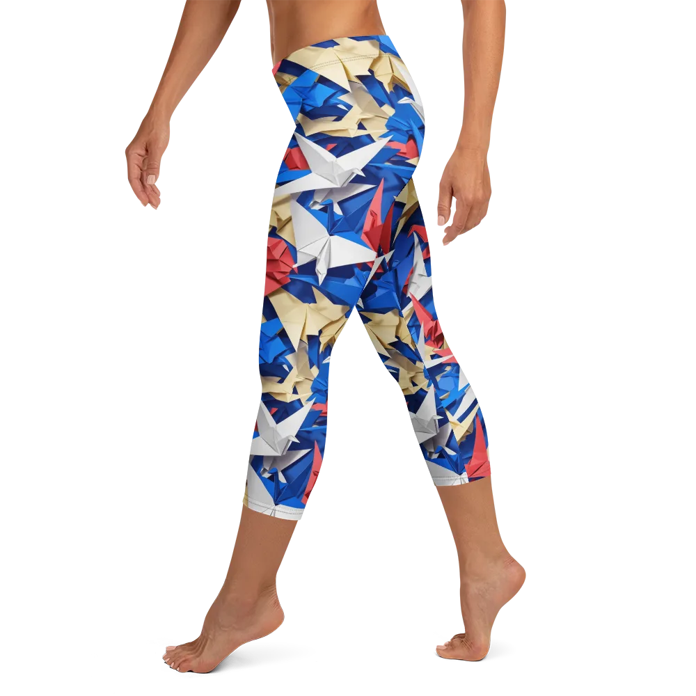 Crane Carnival on Capri Leggings — Left