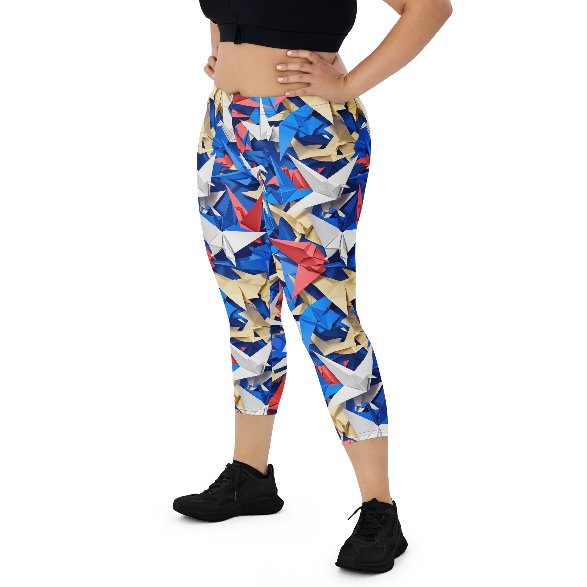 Crane Carnival on Capri Leggings — Front