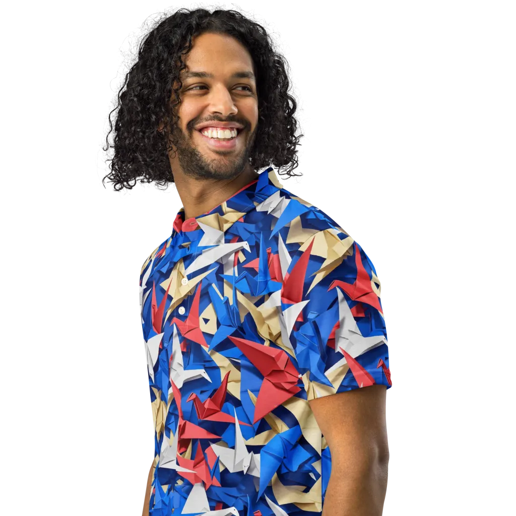 Crane Carnival on Men's Slim Fit Polo Shirt — Left Front
