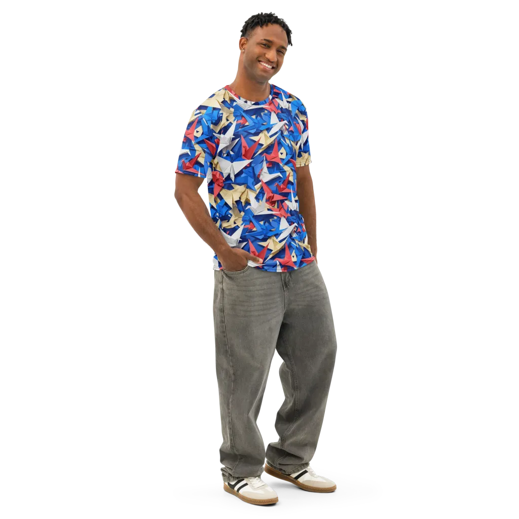 Crane Carnival on Men's Cotton Crew Neck T-Shirt — Right Front